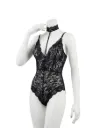 Lace Bodysuit with Built-In Choker and Cross-Back