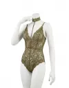 Lace Bodysuit with Built-In Choker and Cross-Back