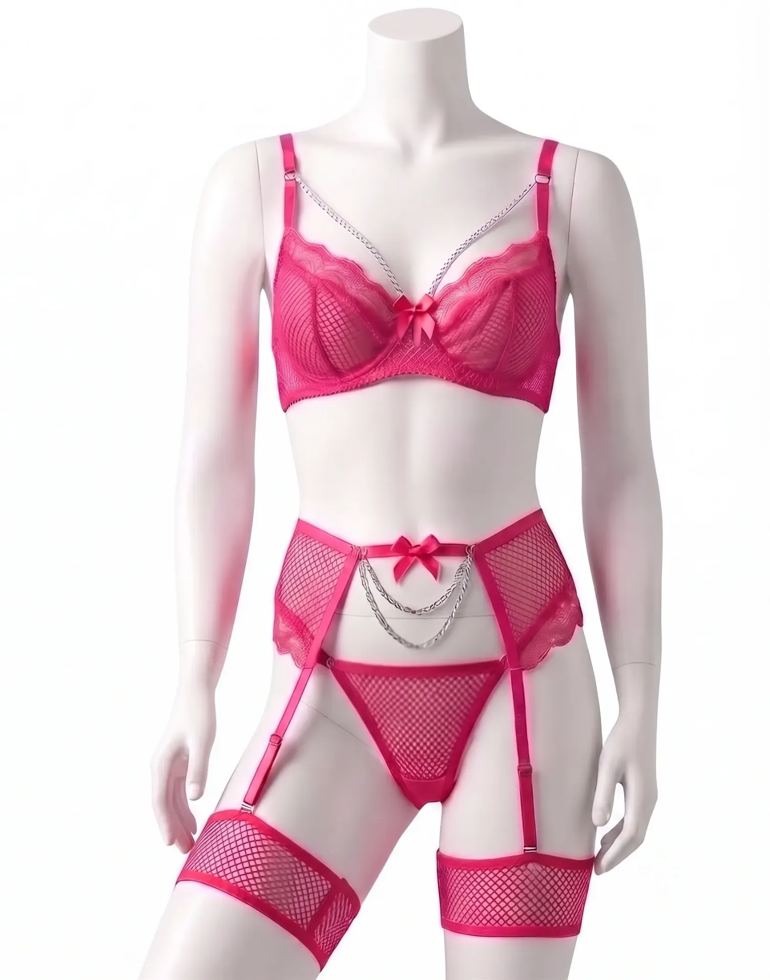 4 Piece Jewelry-Style Bra, Thong, and Garter Belt Set