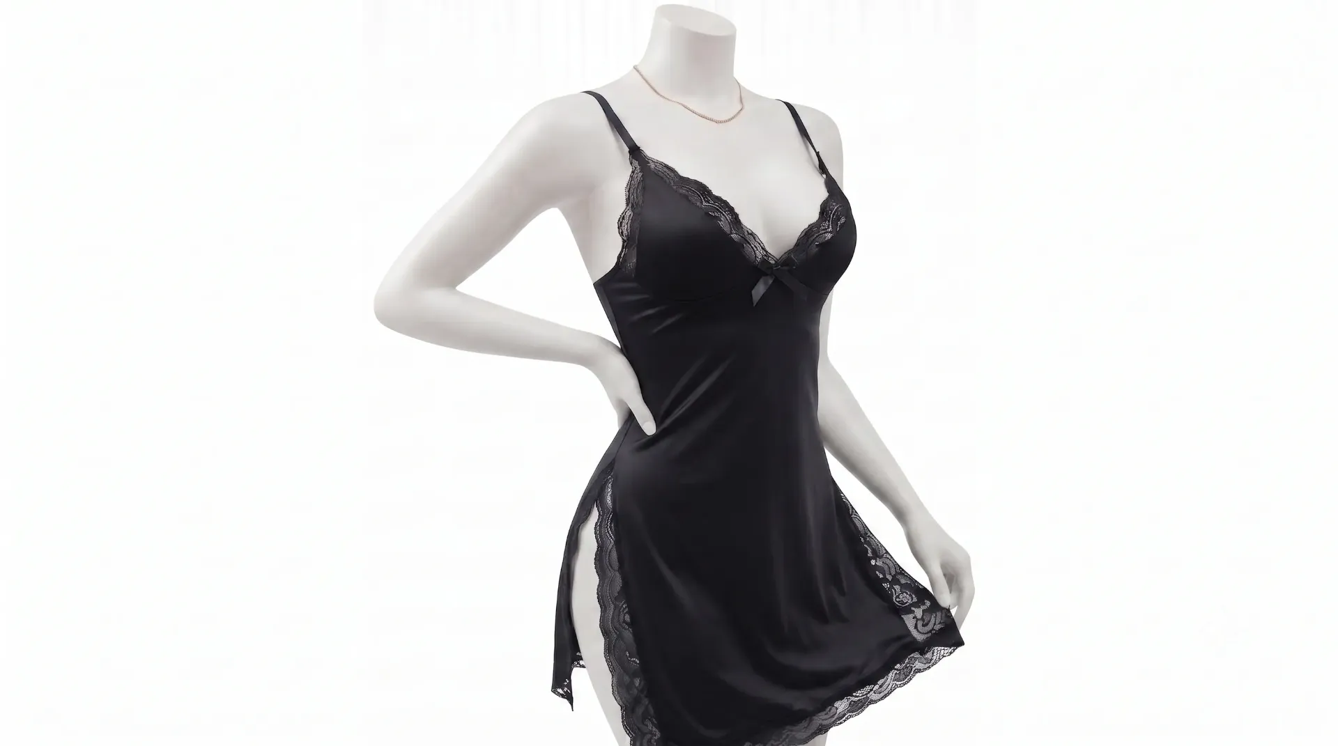 2 Pièces - Babydoll Élégant avec Fentes Latérales en Dentelle & String