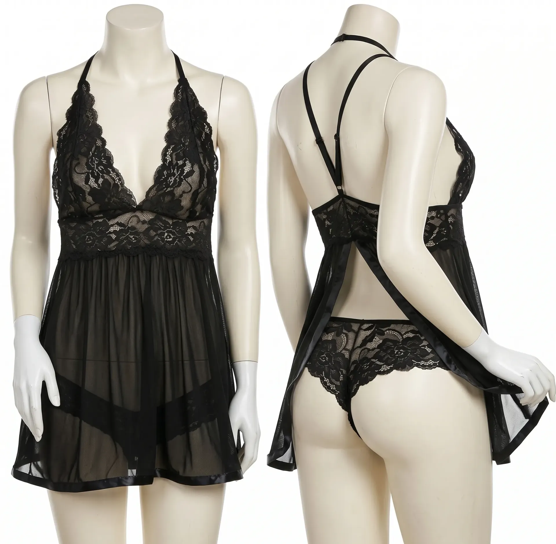Nuisette Élégante en Tissu Transparent - 2 Pièces