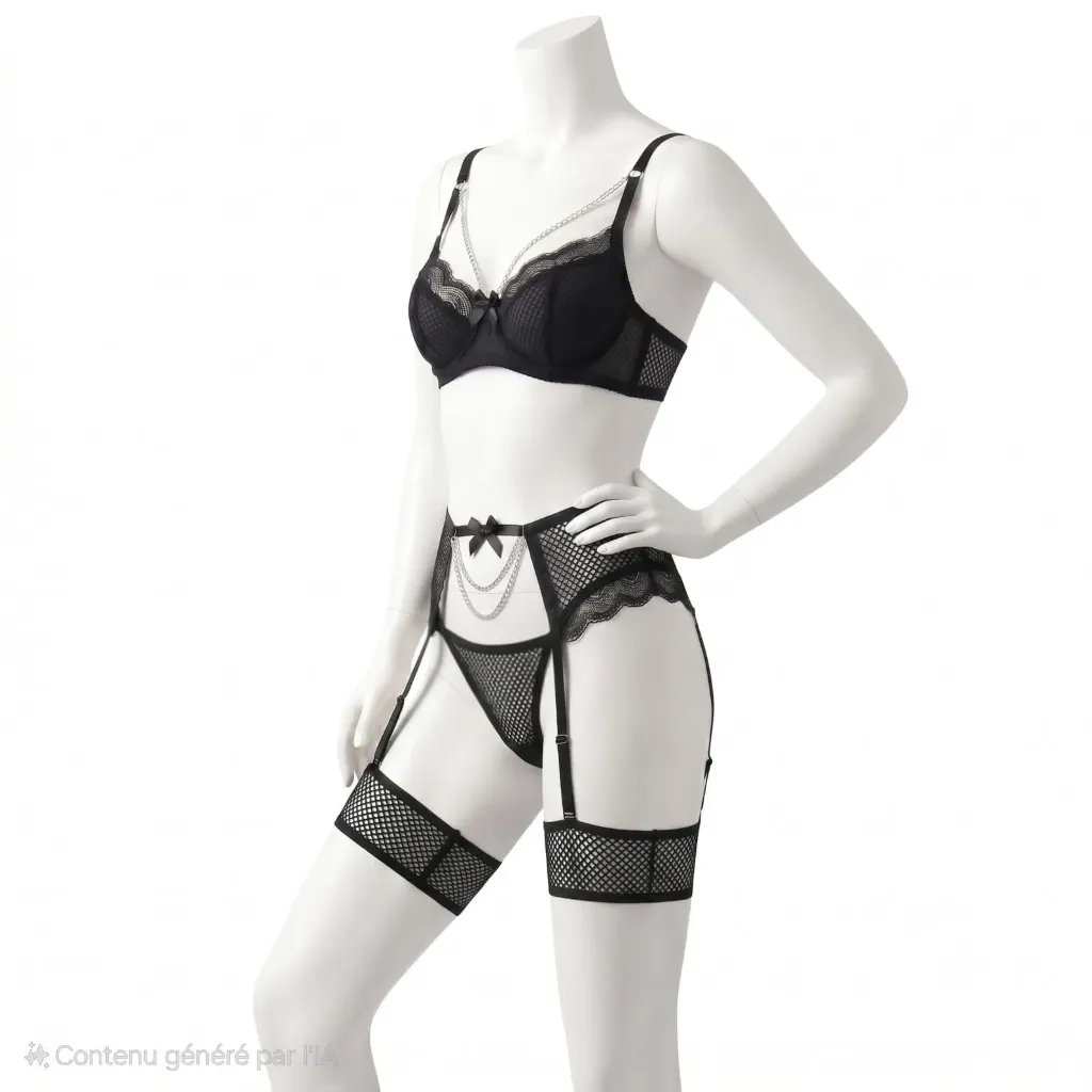 Ensemble Soutien-Gorge, String et Porte-Jarretelles Style Bijou 4 Piéces 