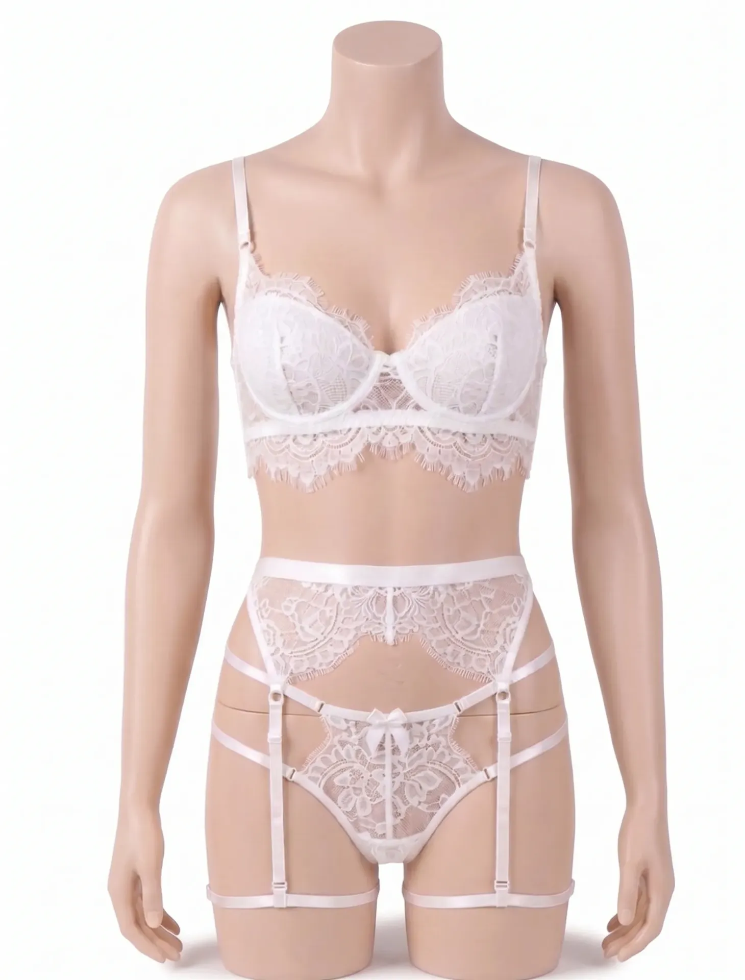 Ensemble de Lingerie Dentelle 4 Piéces avec Lanières Cuisses et Porte-Jarretelles 