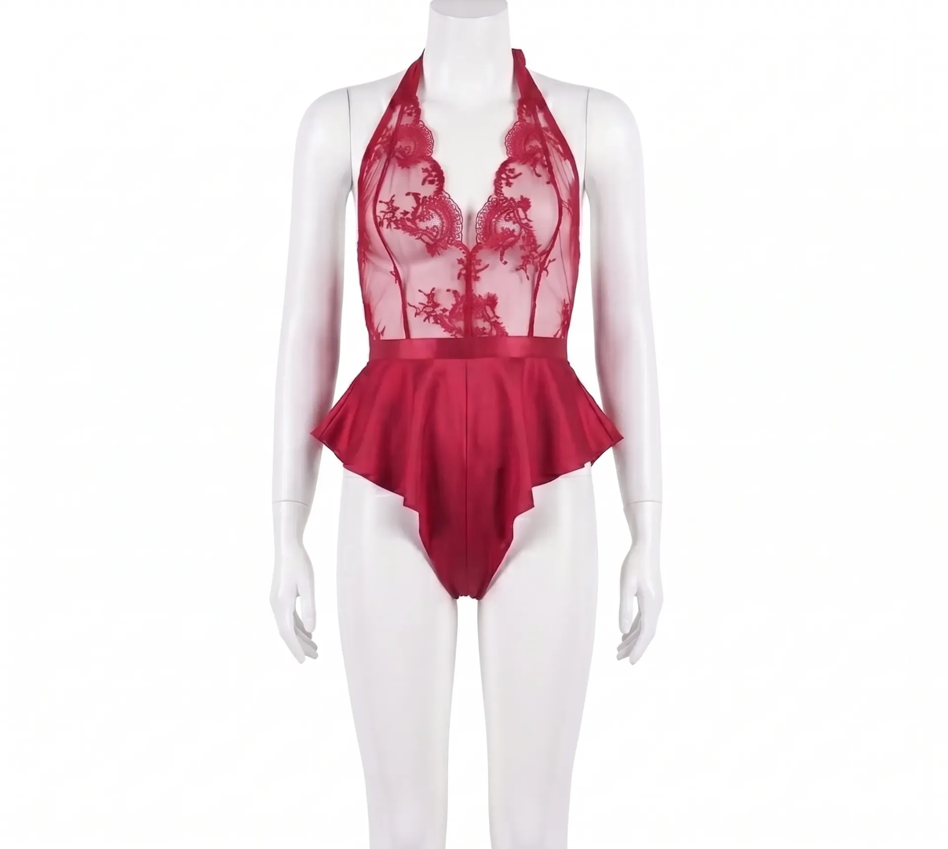Body en Dentelle Transparente à Bas Peplum