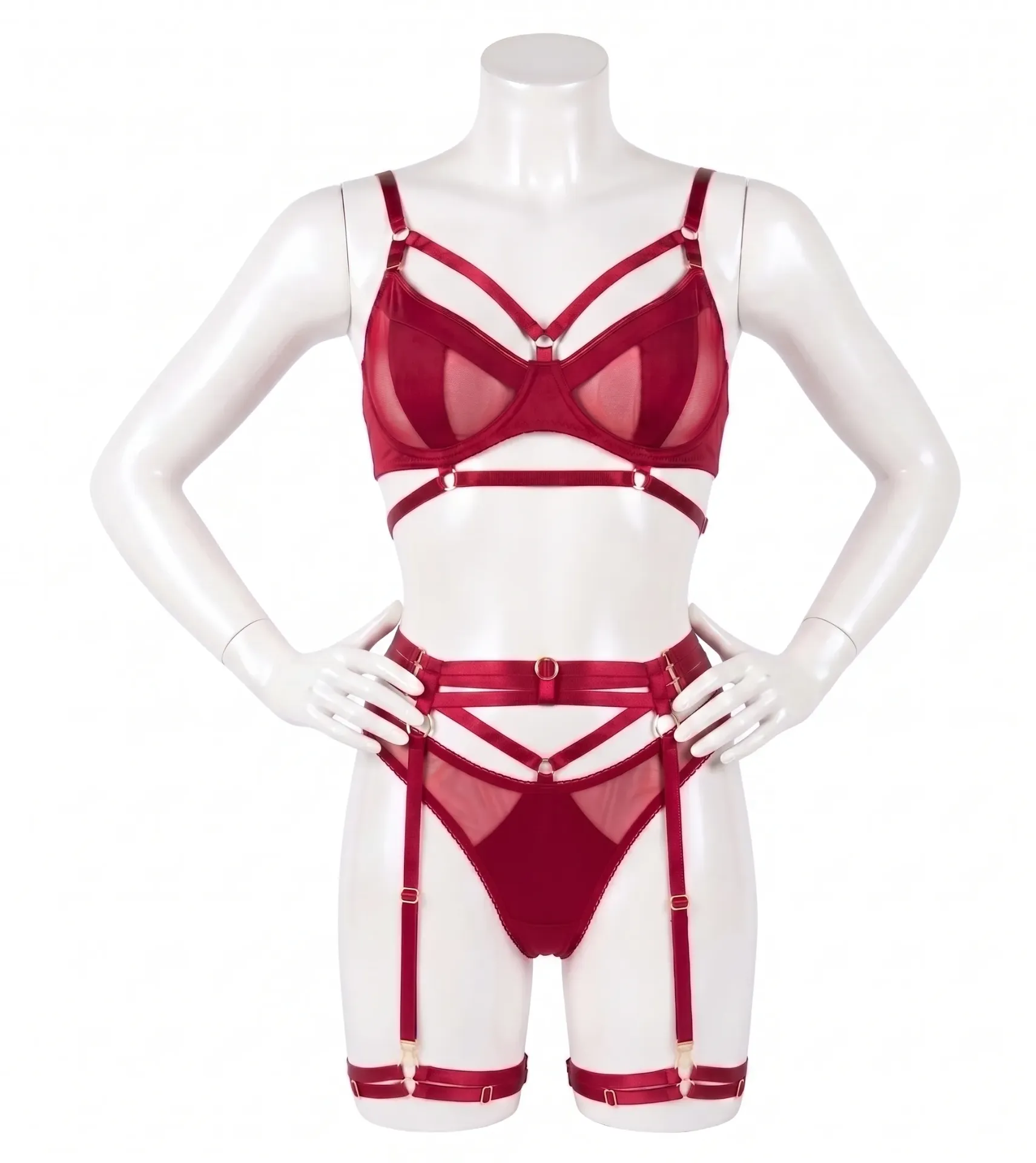 3-Piece Harness and Tulle Lingerie Set