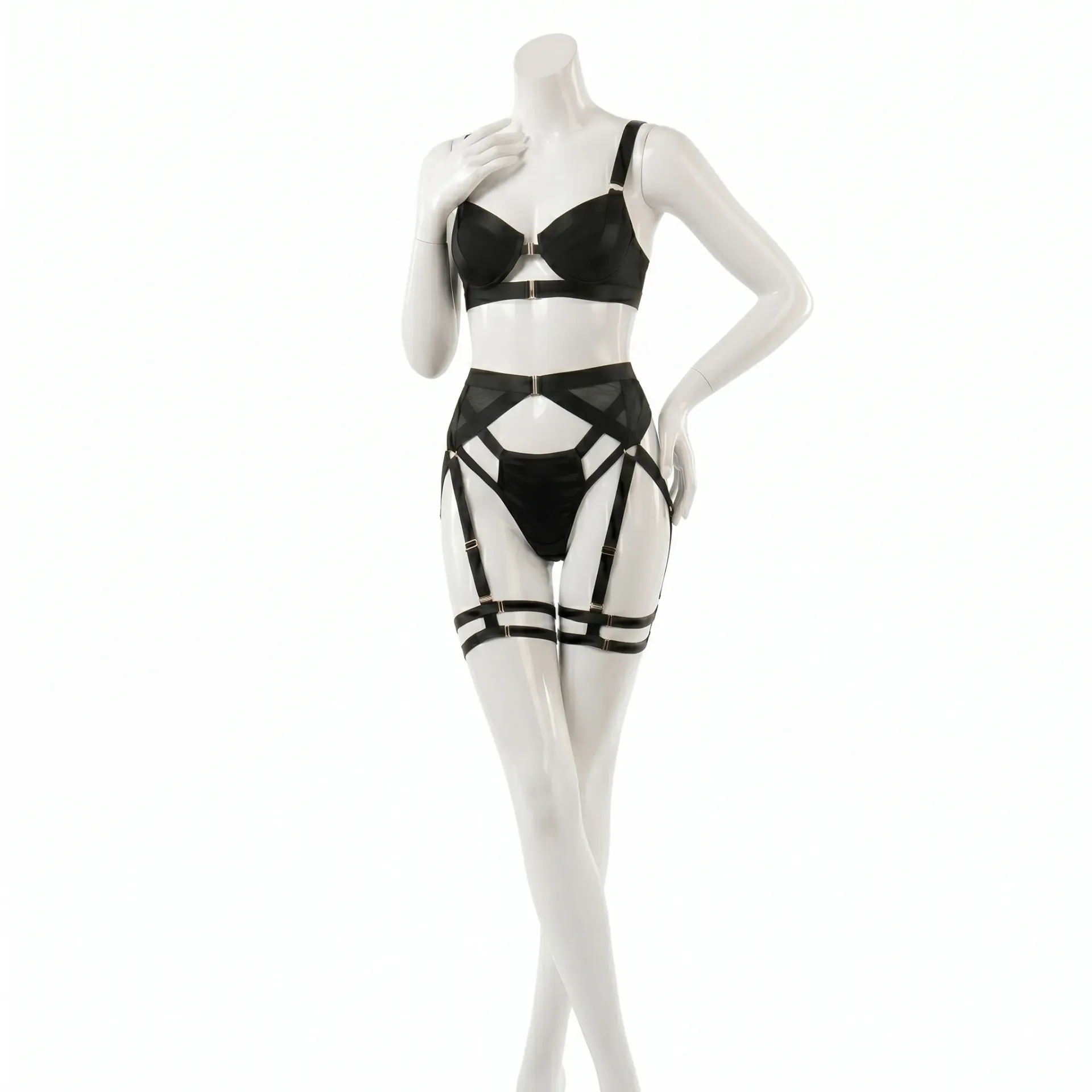 4 Piece Strappy Harness Lingerie Set