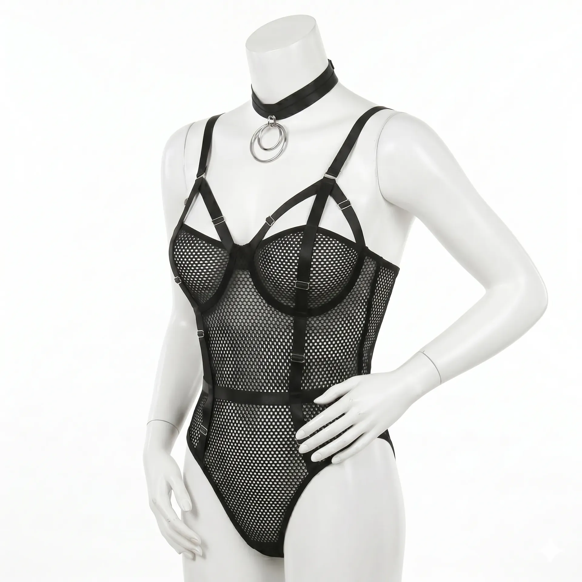 Body Échancré en Maille Fine à Sangles Graphiques et Col Rond