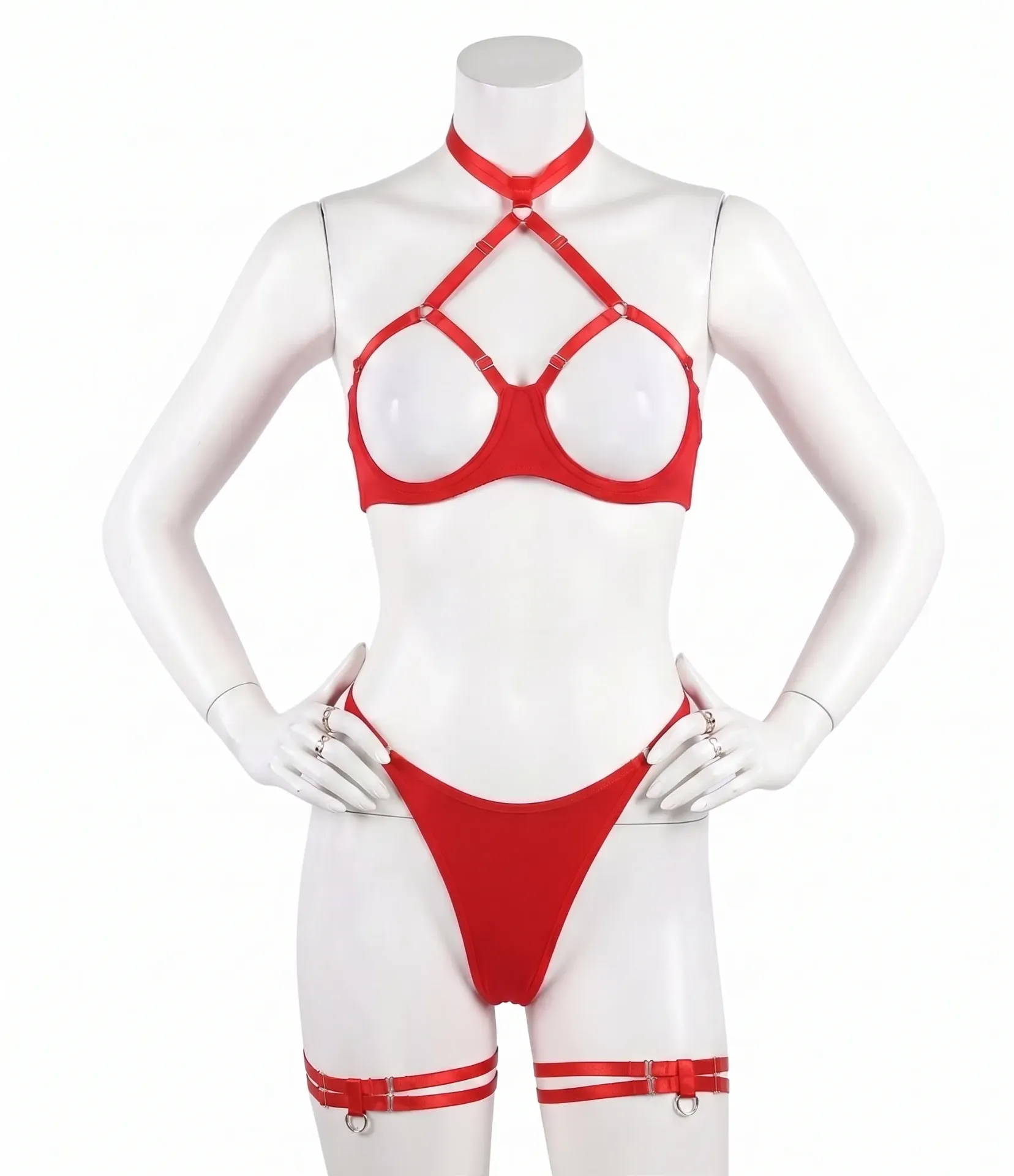 Ensemble 3 Pièces Soutien-Gorge Harnais Graphique et String 