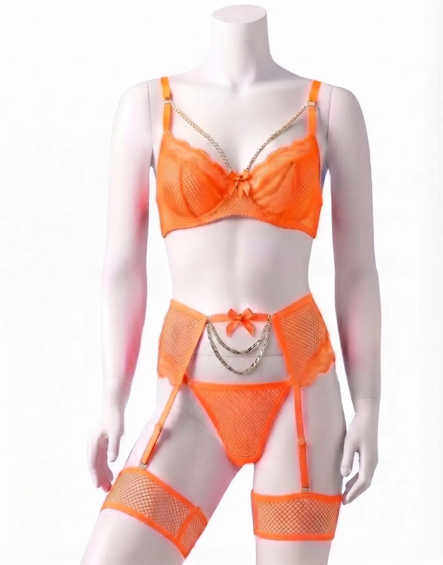 4 Piece Jewelry-Style Bra, Thong, and Garter Belt Set
