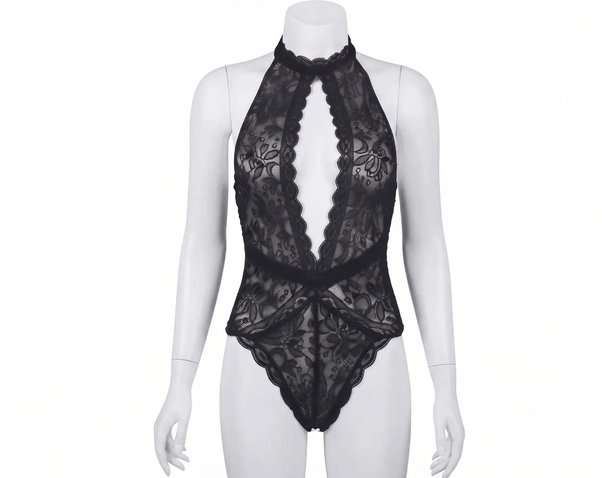 Lace Halter Neck Teddy Body Suits (Black , M)